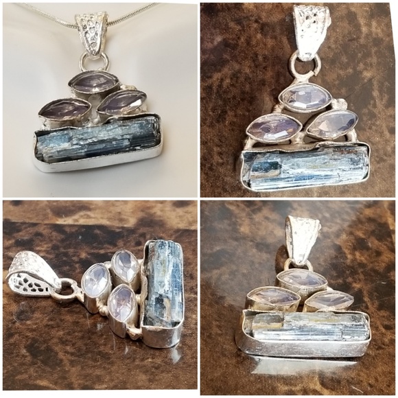Rough Kyanite and Milky Opal Pendant 1.5" long - Picture 3 of 4